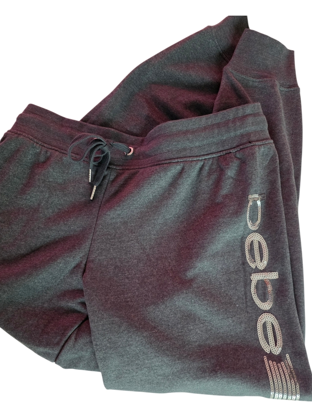 bebe sport Grey Sequin Logo Joggers Med NWOT Y2K McBling Athleisure Sweatpants